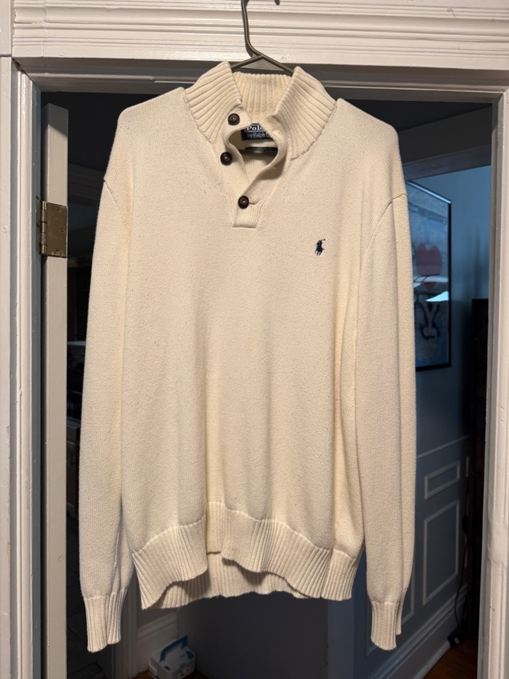 Polo by Ralph Lauren Cream Shawl-Collar Button Pullover Sweater